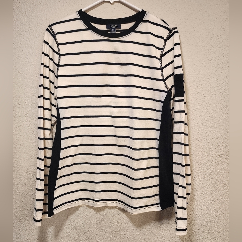 Women's Chaps Black and White Striped Long Sleeve Top